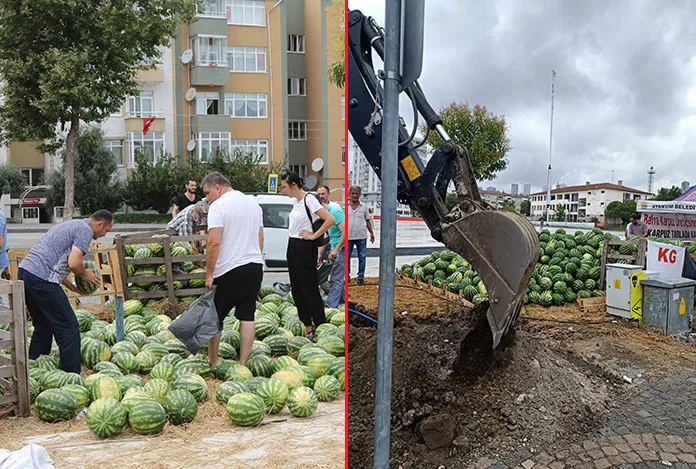 Samsun Büyükşehir Belediyesi ucuz karpuz satışına kepçeyle müdahale etti