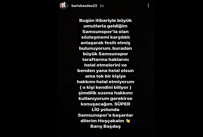 Barış Başdaş Samsunspor’dan ayrıldı