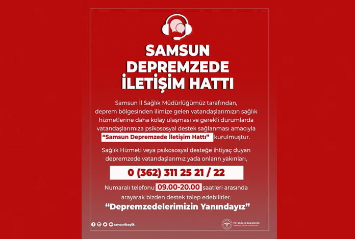 Samsun’da depremzedeler için iletişim hattı kuruldu